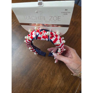Women's Rachel Zoe Hair Accessory One Size Red Blue Striped Pearl Headband
